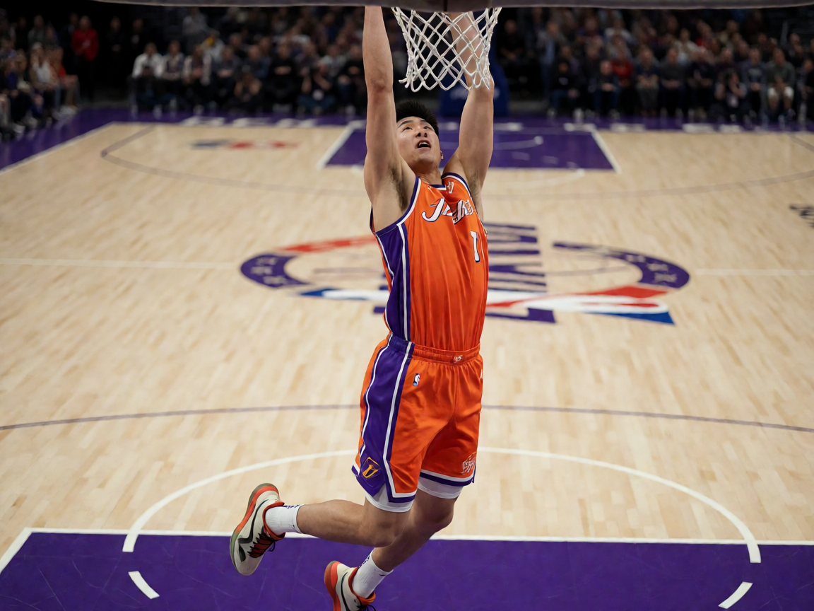 NBA篮球比赛中球员高空暴扣的精彩画面